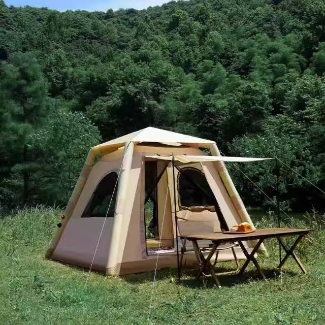 4–8 Person Stormproof Inflatable TC Cotton Glamping Cabin Tent with Skylight & Canopy