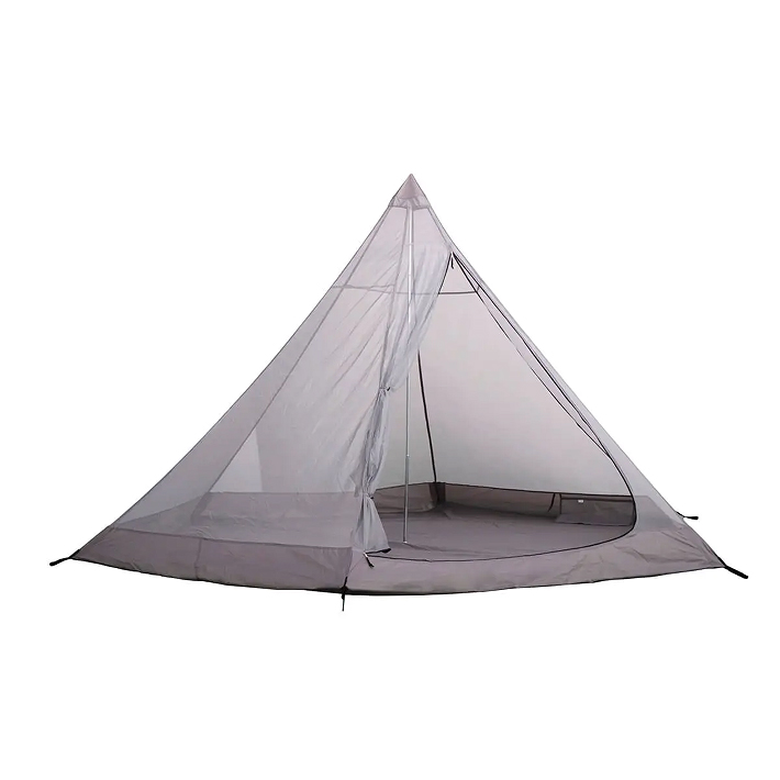Bell Tent with Stove Hole featuring a practical stove opening, spacious canvas interior, chimney outlet, and organized camping area for cooler outdoor conditions.