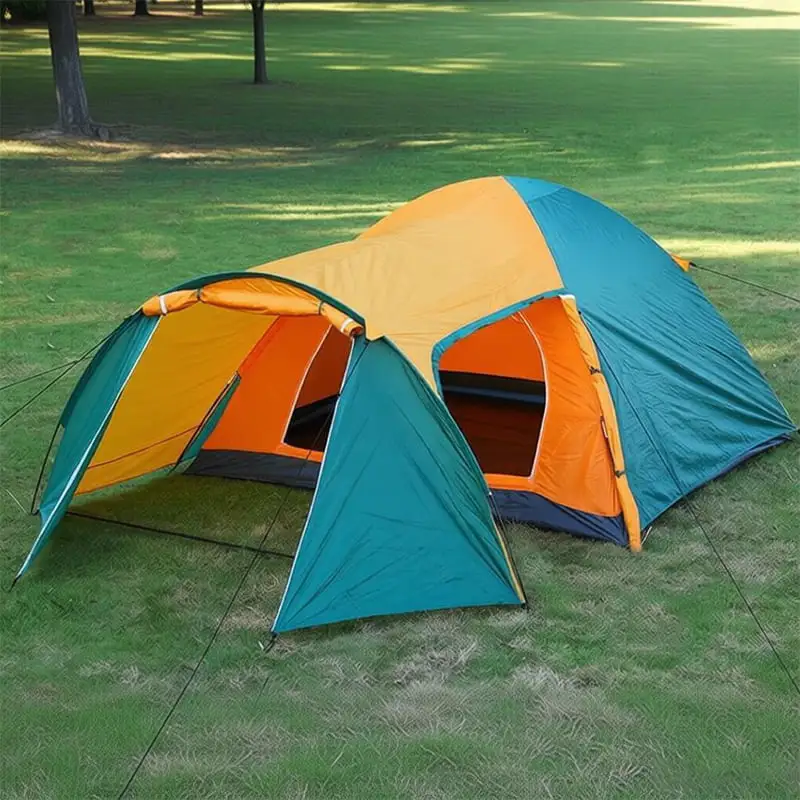 Festival Camping Tent set up at an outdoor campsite, showing a practical sleeping area, secure setup, and space for personal camping gear.